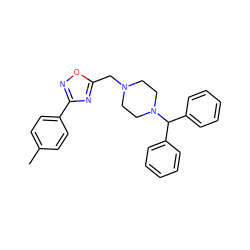 Cc1ccc(-c2noc(CN3CCN(C(c4ccccc4)c4ccccc4)CC3)n2)cc1 ZINC000019849746