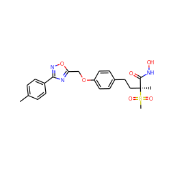 Cc1ccc(-c2noc(COc3ccc(CC[C@@](C)(C(=O)NO)S(C)(=O)=O)cc3)n2)cc1 ZINC000169686504