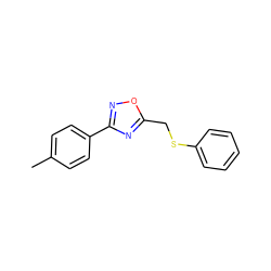 Cc1ccc(-c2noc(CSc3ccccc3)n2)cc1 ZINC000000470848