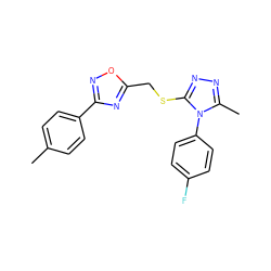 Cc1ccc(-c2noc(CSc3nnc(C)n3-c3ccc(F)cc3)n2)cc1 ZINC000006804371