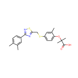 Cc1ccc(-c2nsc(CSc3ccc(OC(C)(C)C(=O)O)c(C)c3)n2)cc1C ZINC000029058105