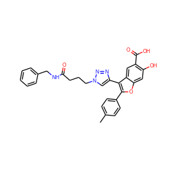 Cc1ccc(-c2oc3cc(O)c(C(=O)O)cc3c2-c2cn(CCCC(=O)NCc3ccccc3)nn2)cc1 ZINC000066112676