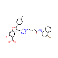 Cc1ccc(-c2oc3cc(O)c(C(=O)O)cc3c2-c2cn(CCCC(=O)Nc3ccc(Br)c4ccccc34)nn2)cc1 ZINC000072126757