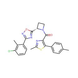 Cc1ccc(-c2sc(C)nc2C(=O)N2CC[C@H]2c2nc(-c3cccc(Cl)c3C)no2)cc1 ZINC001772602154