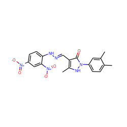 Cc1ccc(-n2[nH]c(C)c(/C=N/Nc3ccc([N+](=O)[O-])cc3[N+](=O)[O-])c2=O)cc1C ZINC000169325765