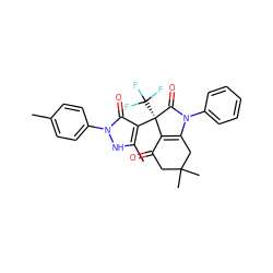 Cc1ccc(-n2[nH]c(C)c([C@@]3(C(F)(F)F)C(=O)N(c4ccccc4)C4=C3C(=O)CC(C)(C)C4)c2=O)cc1 ZINC000040422351