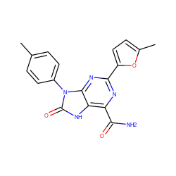 Cc1ccc(-n2c(=O)[nH]c3c(C(N)=O)nc(-c4ccc(C)o4)nc32)cc1 ZINC000004436676