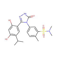 Cc1ccc(-n2c(-c3cc(C(C)C)c(O)cc3O)n[nH]c2=O)cc1S(=O)(=O)N(C)C ZINC000115808206