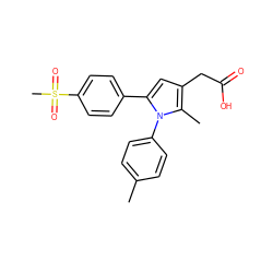 Cc1ccc(-n2c(-c3ccc(S(C)(=O)=O)cc3)cc(CC(=O)O)c2C)cc1 ZINC000013643748