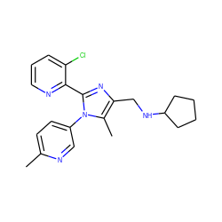 Cc1ccc(-n2c(-c3ncccc3Cl)nc(CNC3CCCC3)c2C)cn1 ZINC000043013752