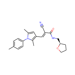 Cc1ccc(-n2c(C)cc(/C=C(\C#N)C(=O)NC[C@H]3CCCO3)c2C)cc1 ZINC000001196587