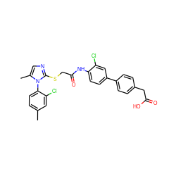 Cc1ccc(-n2c(C)cnc2SCC(=O)Nc2ccc(-c3ccc(CC(=O)O)cc3)cc2Cl)c(Cl)c1 ZINC000044430577