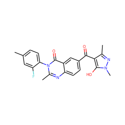 Cc1ccc(-n2c(C)nc3ccc(C(=O)c4c(C)nn(C)c4O)cc3c2=O)c(F)c1 ZINC000299833082