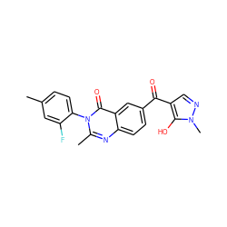 Cc1ccc(-n2c(C)nc3ccc(C(=O)c4cnn(C)c4O)cc3c2=O)c(F)c1 ZINC000299835696