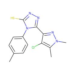 Cc1ccc(-n2c(S)nnc2-c2nn(C)c(C)c2Cl)cc1 ZINC000005687769