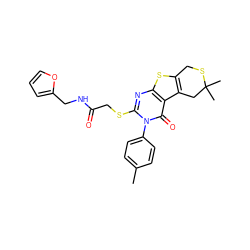 Cc1ccc(-n2c(SCC(=O)NCc3ccco3)nc3sc4c(c3c2=O)CC(C)(C)SC4)cc1 ZINC000002307946