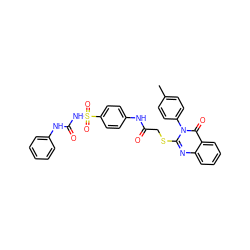 Cc1ccc(-n2c(SCC(=O)Nc3ccc(S(=O)(=O)NC(=O)Nc4ccccc4)cc3)nc3ccccc3c2=O)cc1 ZINC001772651023