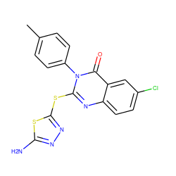 Cc1ccc(-n2c(Sc3nnc(N)s3)nc3ccc(Cl)cc3c2=O)cc1 ZINC000299836001