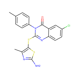 Cc1ccc(-n2c(Sc3sc(N)nc3C)nc3ccc(Cl)cc3c2=O)cc1 ZINC000299832612