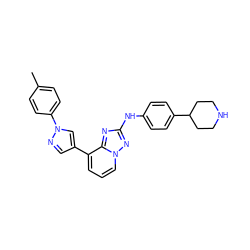 Cc1ccc(-n2cc(-c3cccn4nc(Nc5ccc(C6CCNCC6)cc5)nc34)cn2)cc1 ZINC000096169794