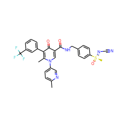 Cc1ccc(-n2cc(C(=O)NCc3ccc([S@@](C)(=O)=NC#N)cc3)c(=O)c(-c3cccc(C(F)(F)F)c3)c2C)cn1 ZINC000149913713