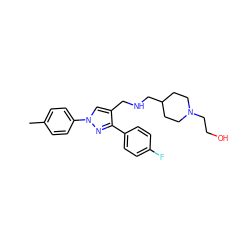 Cc1ccc(-n2cc(CNCC3CCN(CCO)CC3)c(-c3ccc(F)cc3)n2)cc1 ZINC000011838641