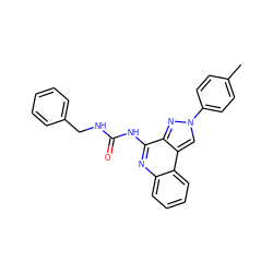 Cc1ccc(-n2cc3c(n2)c(NC(=O)NCc2ccccc2)nc2ccccc23)cc1 ZINC000028710908