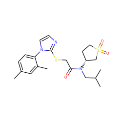 Cc1ccc(-n2ccnc2SCC(=O)N(CC(C)C)[C@@H]2CCS(=O)(=O)C2)c(C)c1 ZINC000004013665