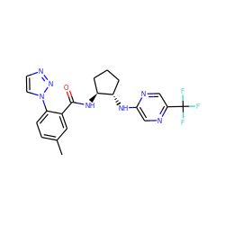 Cc1ccc(-n2ccnn2)c(C(=O)N[C@H]2CCC[C@@H]2Nc2cnc(C(F)(F)F)cn2)c1 ZINC001772625727