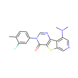 Cc1ccc(-n2cnc3c(sc4cncc(N(C)C)c43)c2=O)cc1F ZINC000036159453