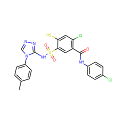 Cc1ccc(-n2cnnc2NS(=O)(=O)c2cc(C(=O)Nc3ccc(Cl)cc3)c(Cl)cc2S)cc1 ZINC000027311229