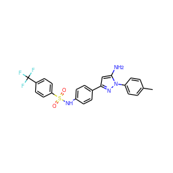 Cc1ccc(-n2nc(-c3ccc(NS(=O)(=O)c4ccc(C(F)(F)F)cc4)cc3)cc2N)cc1 ZINC000000592840