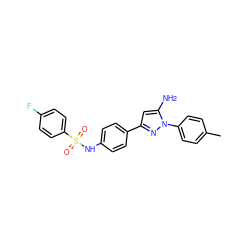 Cc1ccc(-n2nc(-c3ccc(NS(=O)(=O)c4ccc(F)cc4)cc3)cc2N)cc1 ZINC000000592836