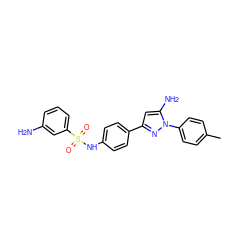 Cc1ccc(-n2nc(-c3ccc(NS(=O)(=O)c4cccc(N)c4)cc3)cc2N)cc1 ZINC000026380494