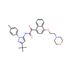 Cc1ccc(-n2nc(C(C)(C)C)cc2NC(=O)C(=O)c2ccc(OCCN3CCOCC3)c3ccccc23)cc1 ZINC000029126637