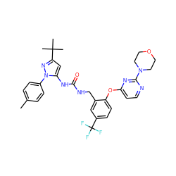 Cc1ccc(-n2nc(C(C)(C)C)cc2NC(=O)NCc2cc(C(F)(F)F)ccc2Oc2ccnc(N3CCOCC3)n2)cc1 ZINC000084687695