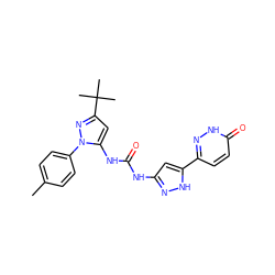 Cc1ccc(-n2nc(C(C)(C)C)cc2NC(=O)Nc2cc(-c3ccc(=O)[nH]n3)[nH]n2)cc1 ZINC000095559526