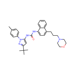 Cc1ccc(-n2nc(C(C)(C)C)cc2NC(=O)Nc2ccc(CCCN3CCOCC3)c3ccccc23)cc1 ZINC000013538866