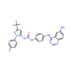 Cc1ccc(-n2nc(C(C)(C)C)cc2NC(=O)Nc2ccc(Nc3ncnc4ccc(N)cc34)cc2)cc1 ZINC000045258012