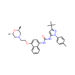 Cc1ccc(-n2nc(C(C)(C)C)cc2NC(=O)Nc2ccc(OCCN3C[C@H](C)O[C@@H](C)C3)c3ccccc23)cc1 ZINC000014956572