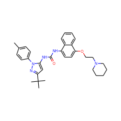 Cc1ccc(-n2nc(C(C)(C)C)cc2NC(=O)Nc2ccc(OCCN3CCCCC3)c3ccccc23)cc1 ZINC000014956560