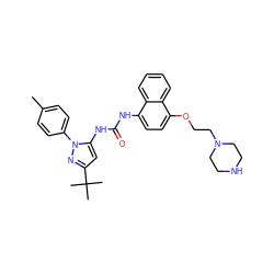 Cc1ccc(-n2nc(C(C)(C)C)cc2NC(=O)Nc2ccc(OCCN3CCNCC3)c3ccccc23)cc1 ZINC000023358653