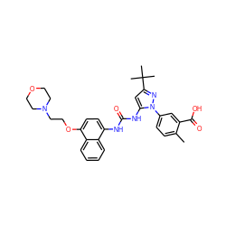 Cc1ccc(-n2nc(C(C)(C)C)cc2NC(=O)Nc2ccc(OCCN3CCOCC3)c3ccccc23)cc1C(=O)O ZINC000026833230