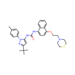 Cc1ccc(-n2nc(C(C)(C)C)cc2NC(=O)Nc2ccc(OCCN3CCSCC3)c3ccccc23)cc1 ZINC000014956576