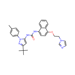 Cc1ccc(-n2nc(C(C)(C)C)cc2NC(=O)Nc2ccc(OCCn3ccnc3)c3ccccc23)cc1 ZINC000013528349