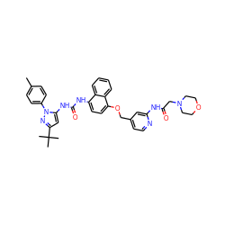 Cc1ccc(-n2nc(C(C)(C)C)cc2NC(=O)Nc2ccc(OCc3ccnc(NC(=O)CN4CCOCC4)c3)c3ccccc23)cc1 ZINC000163183220