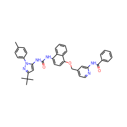 Cc1ccc(-n2nc(C(C)(C)C)cc2NC(=O)Nc2ccc(OCc3ccnc(NC(=O)c4ccccc4)c3)c3ccccc23)cc1 ZINC000653721945