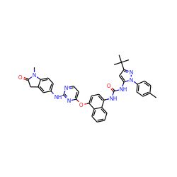 Cc1ccc(-n2nc(C(C)(C)C)cc2NC(=O)Nc2ccc(Oc3ccnc(Nc4ccc5c(c4)CC(=O)N5C)n3)c3ccccc23)cc1 ZINC000211101350