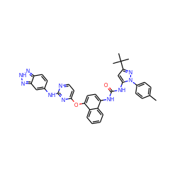 Cc1ccc(-n2nc(C(C)(C)C)cc2NC(=O)Nc2ccc(Oc3ccnc(Nc4ccc5n[nH]nc5c4)n3)c3ccccc23)cc1 ZINC000211030434