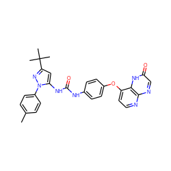 Cc1ccc(-n2nc(C(C)(C)C)cc2NC(=O)Nc2ccc(Oc3ccnc4ncc(=O)[nH]c34)cc2)cc1 ZINC000058541127